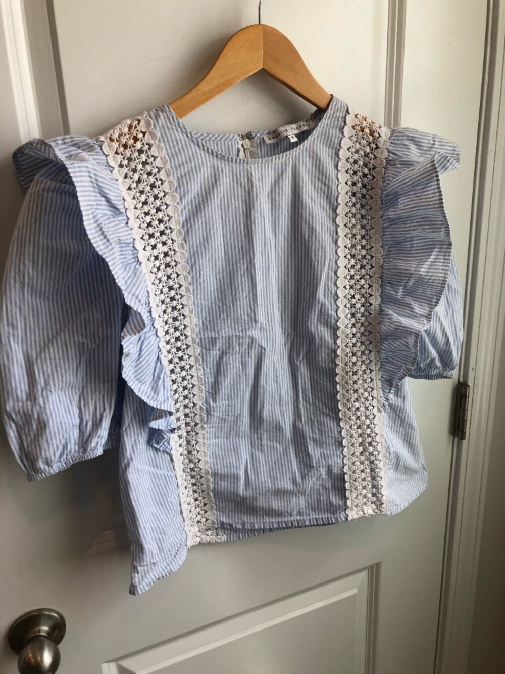 English Factory Women's Lace Inserted Puff Sleeves Top Small Women's Blouse